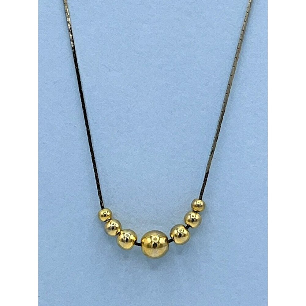 Silver Tone Cobra Necklace Chain w/7 Gold Tone Balls Spring Ring Clasp 17 1/2"